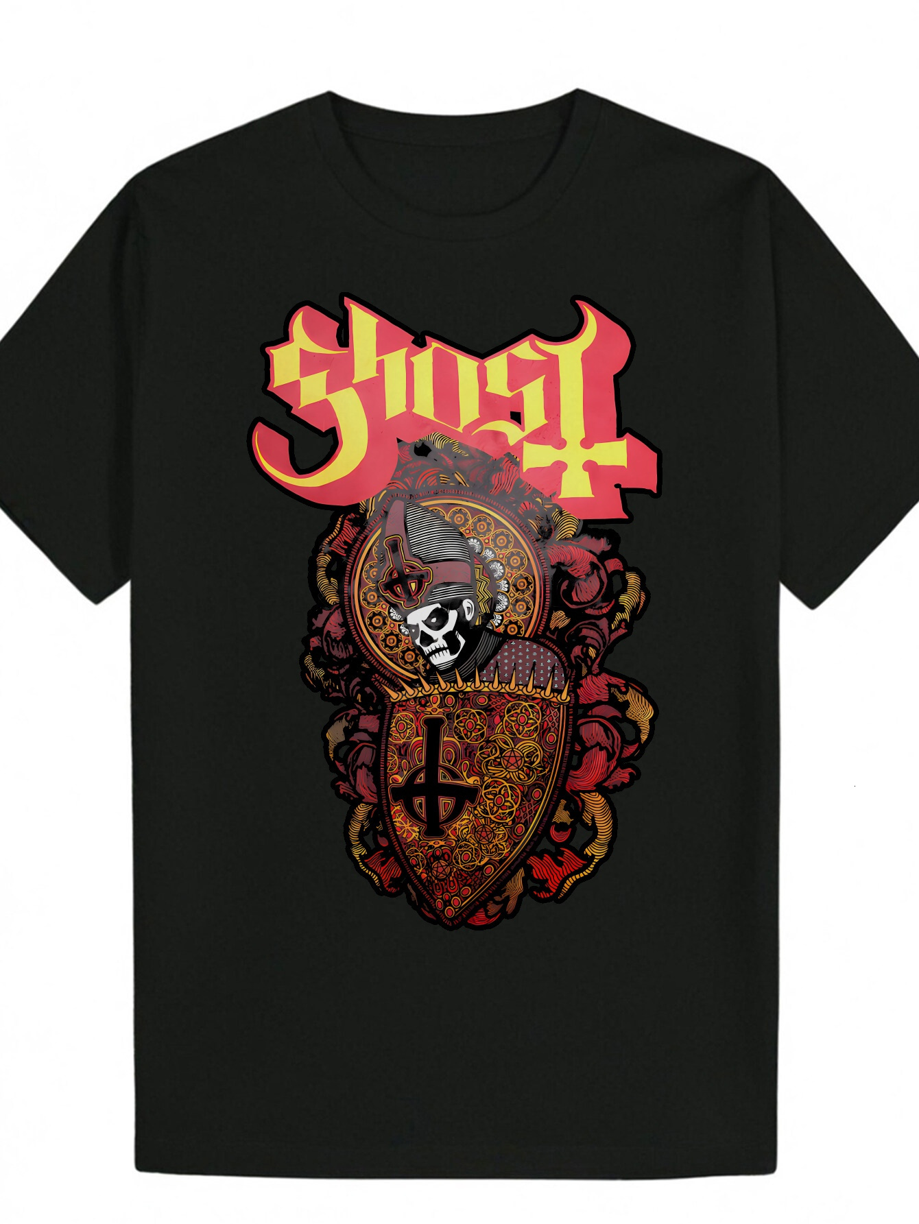 Men's Summer Round Neck Polyester T-Shirt with Skull Crossbones Design, Bright Colors, and Gorgeous Shield Pattern - Avant-Garde Street Style, Ca