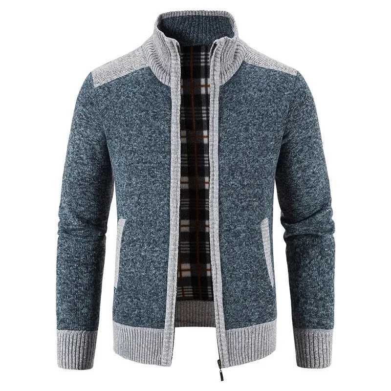 Thickened Autumn Winter Mens Knitted Sweater Cardigan Stand Collar Patchwork Korean Style Casual Winter Outerwear Coat XJ250805