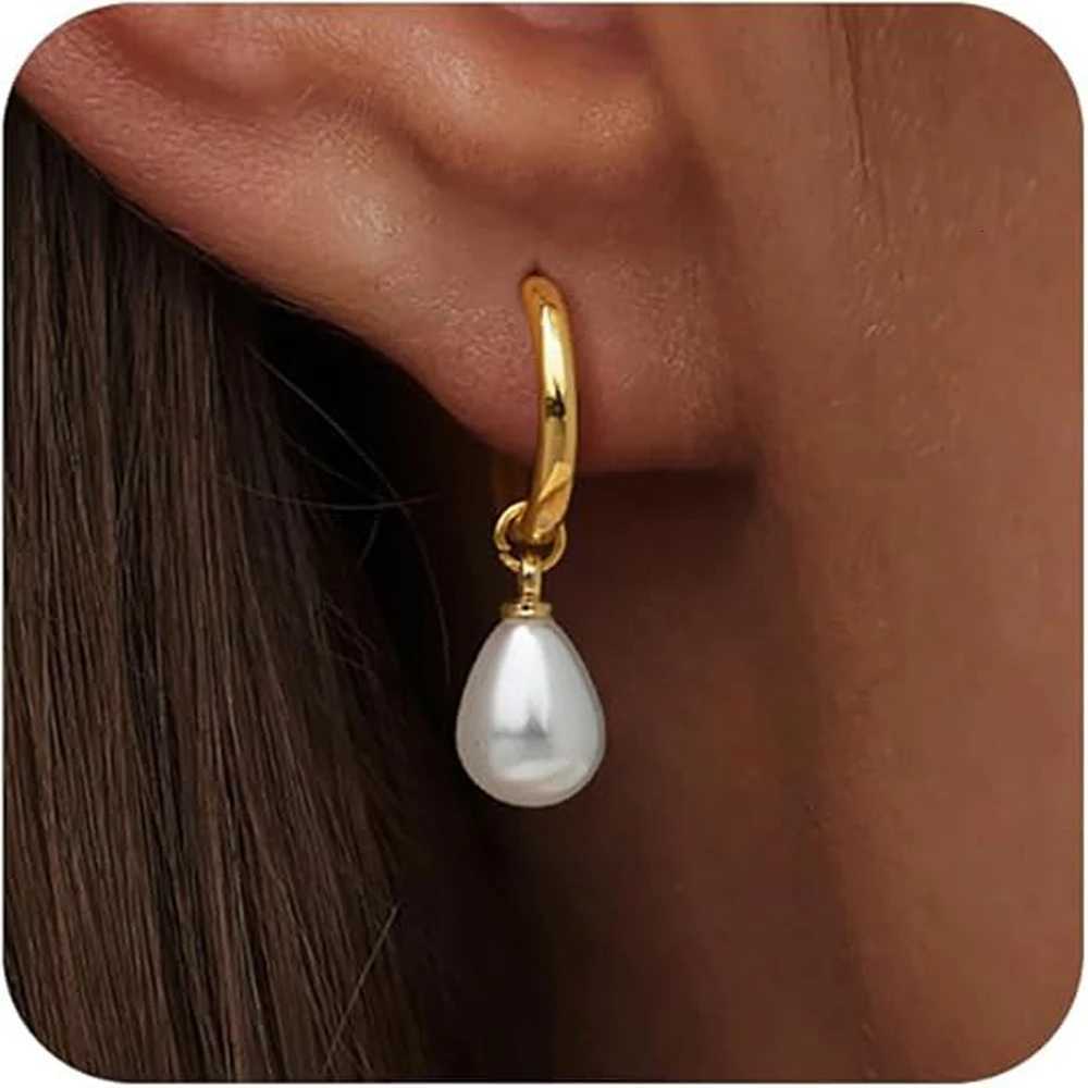 Trendy 14k Gold Plated Pearl Dangle Drop Hoop Huggies Earrings Cubic Zirconia Irregular Knot Pearl Studs Hypoallergenic Earrings Y250804