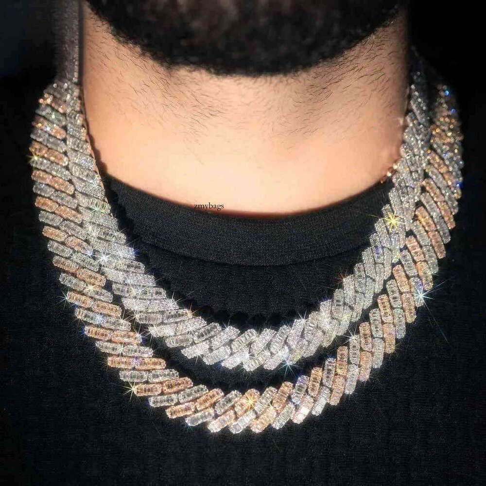 Custom Hop Hip Sier Iced Out Bracelet Necklace 8mm 12mm 14mm 20mm Vvs Dia Moissanite Cuban Link Chain