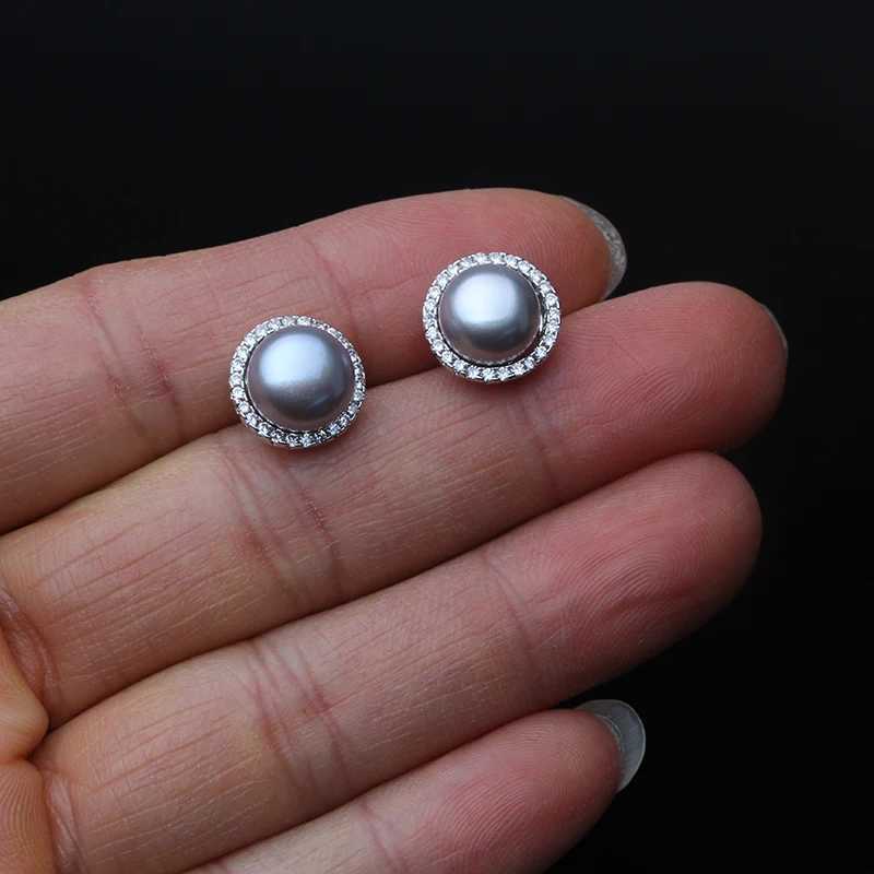 Wedding Natural Freshwater White Pearl Earrings 925 Silver Woman Bridal Round Pearl Earrings Fine Jewelry Wife Mother Party Gift Y250804