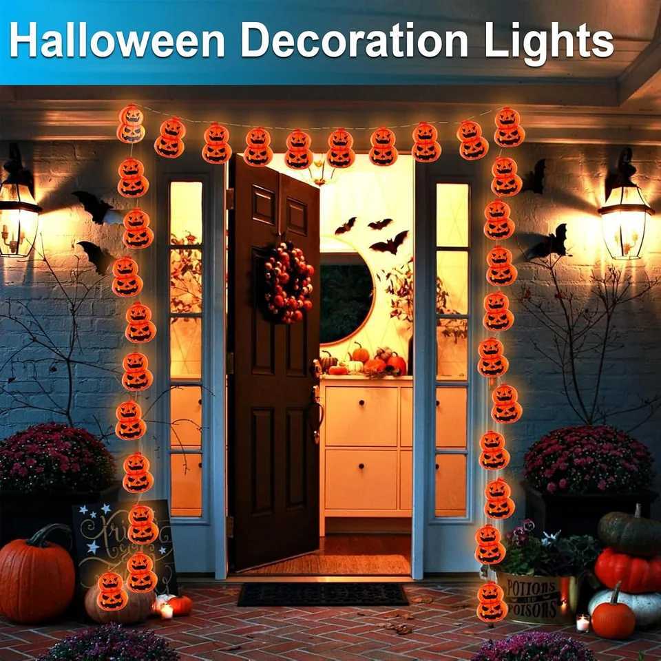 1pc 10/20LED Halloween Double Pumpkin String Light Battery Powered For Home Outdoor Porch Yard Garden Halloween Party Decoration XJ250804
