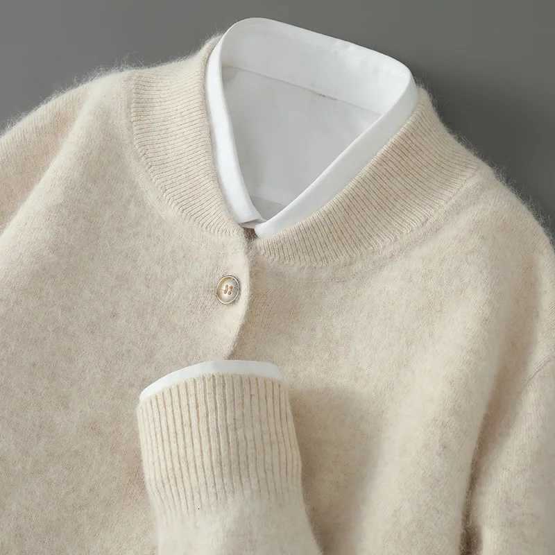Autumn and Winter New Stand-Up Collar Mink Cashmere Cardigan Mens Loose Padded Sweater Business Casual Knitted Coat XJ250805