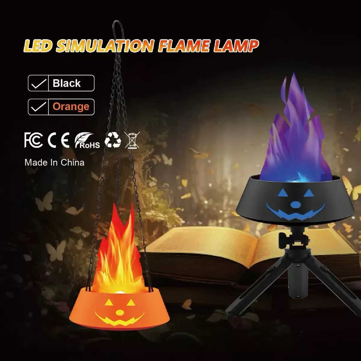 3W 1800mAh USB Charging Pumpkin Flame Lamp Festival Decoration Bonfire Party Simulation LED Lamp Electronic Fire Basin Halloween XJ250804