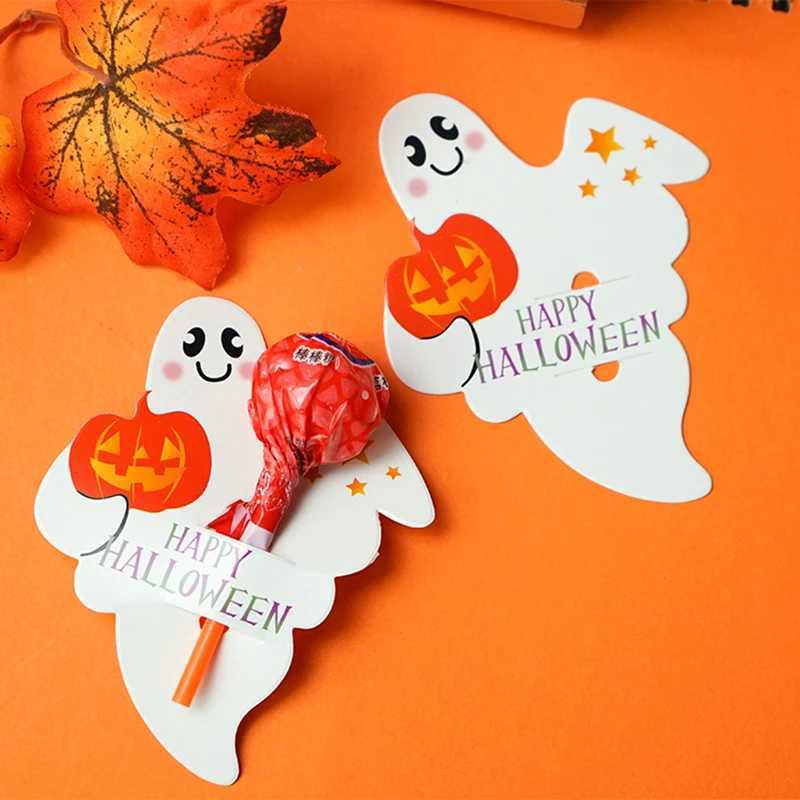 50Pcs Halloween Candy Package Card Pumpkin Ghost Orange Lollipop Packing Card for DIY Halloween Party Decoration Supplies XJ250804