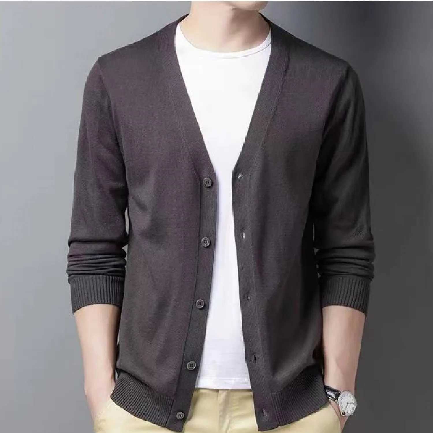 Plus Size Mens V-Neck Casual Button Sweater Cardigan for Autumn/Winter XJ250805