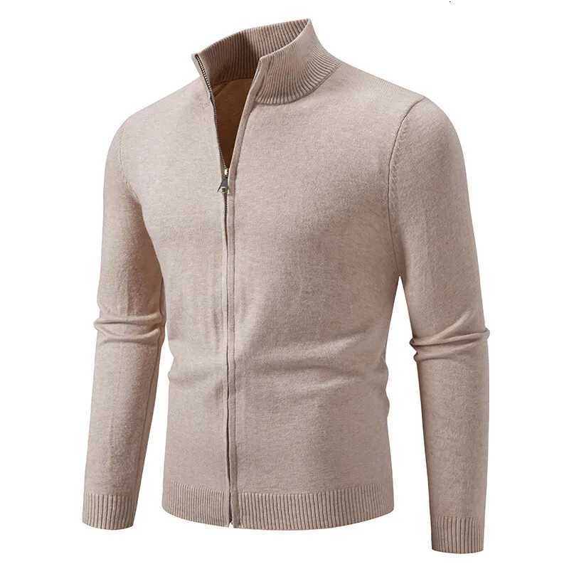 Spring Autumn Mens Fashion Stand Collar Cardigan Solid Color Slim Fit Casual Knitted Sweater Coat Men Korean Style Knit Cardigan XJ250805