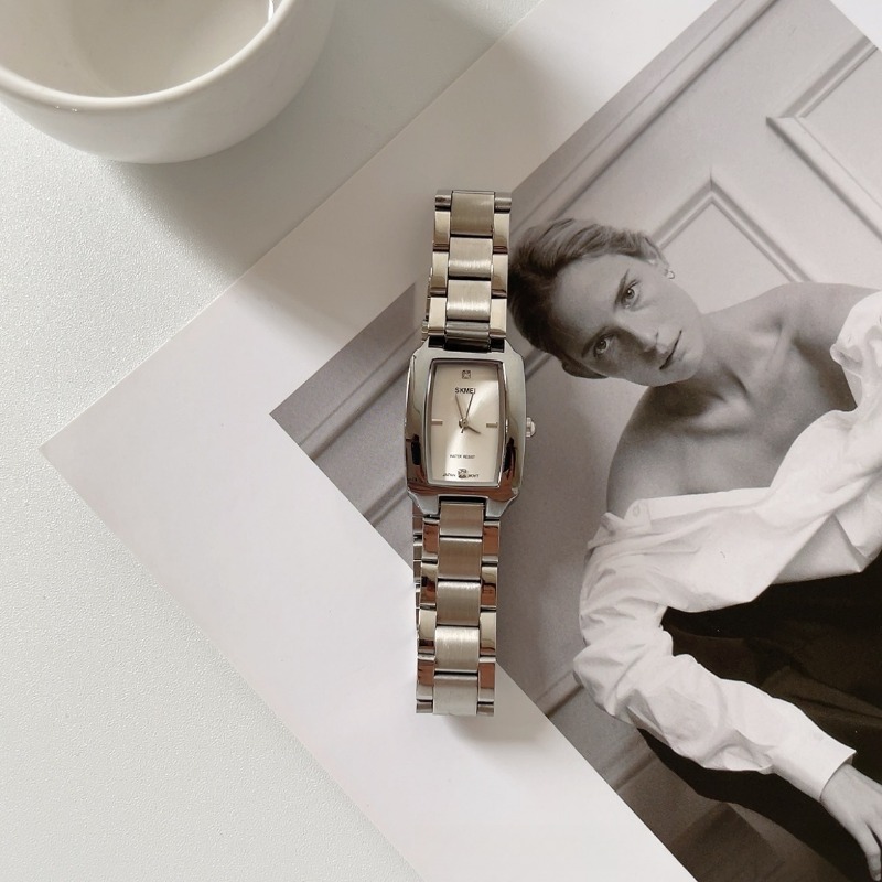 Womens Rectangle Stainless Steel Band Timepiece with Sparkling Diamonds - Durable Water-resistant Analog Quartz