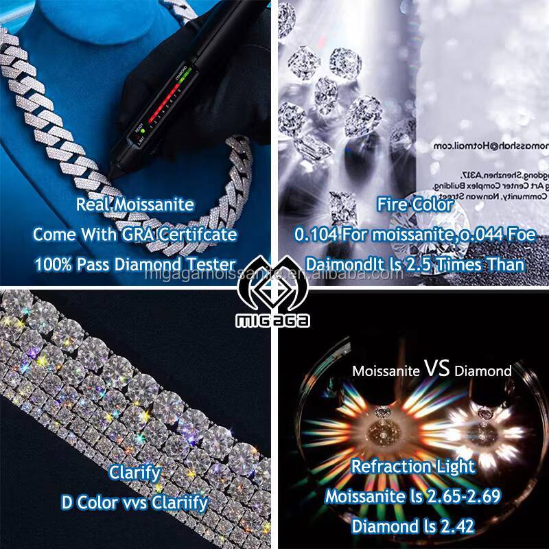 Factory Custom 925 Silver with 2 3 4 5 6mm Moissanite Cluster GC Certified Affordable Tennis Chain