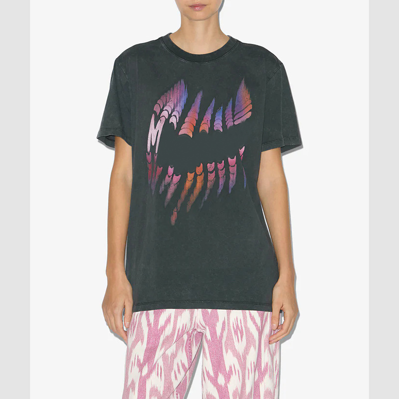 Women's T-shirt Isabcd Marants 25 Summer Soft Cotton Tees New Niche Designer Letter Printed Stir Fried Color Washed Old Black Gray Short Sleeved Pullover T shirt Tops