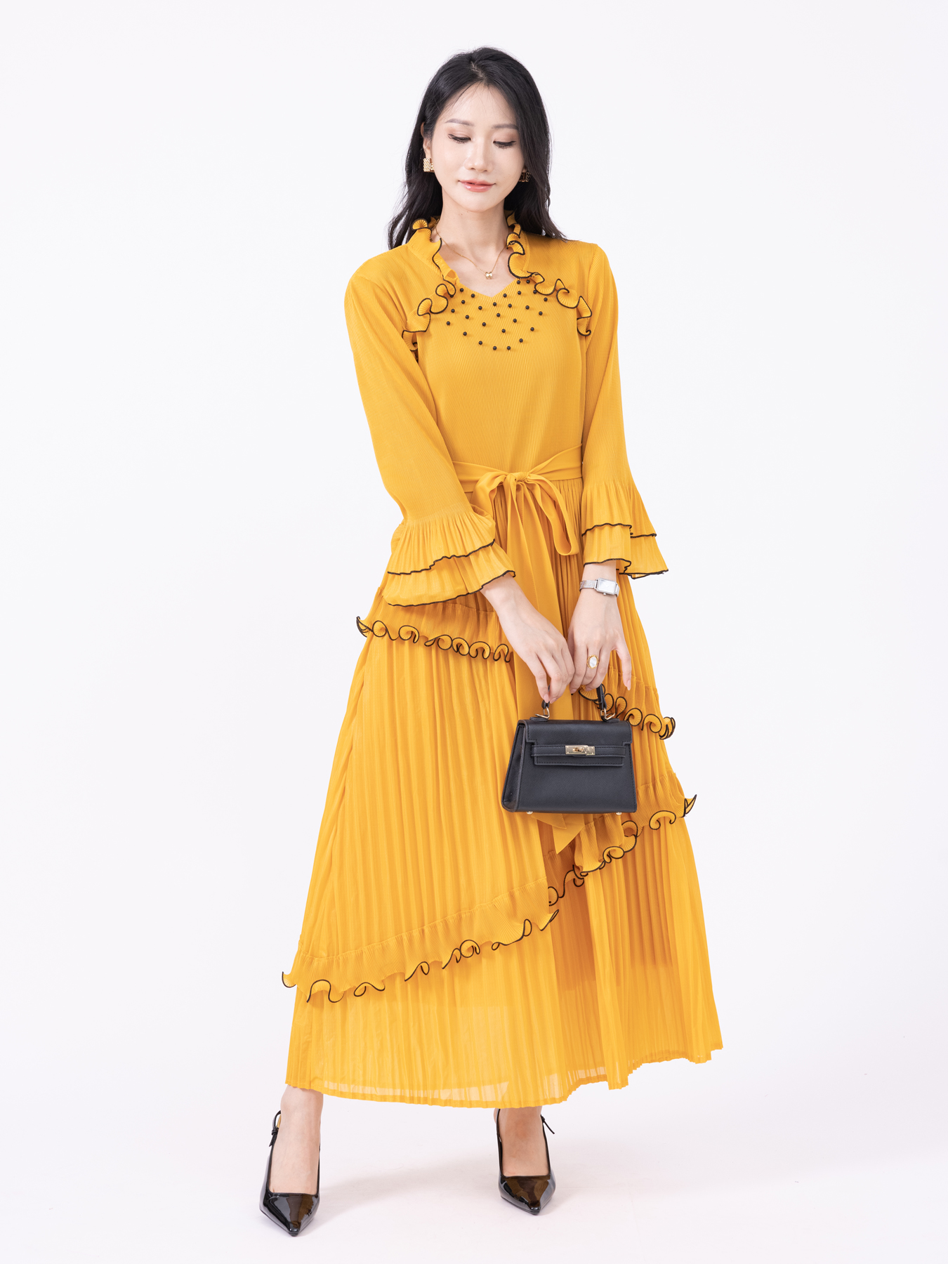 Ladies' dress Chiffon Maxi Gown with Gathered Skirt for Formal Events H250328