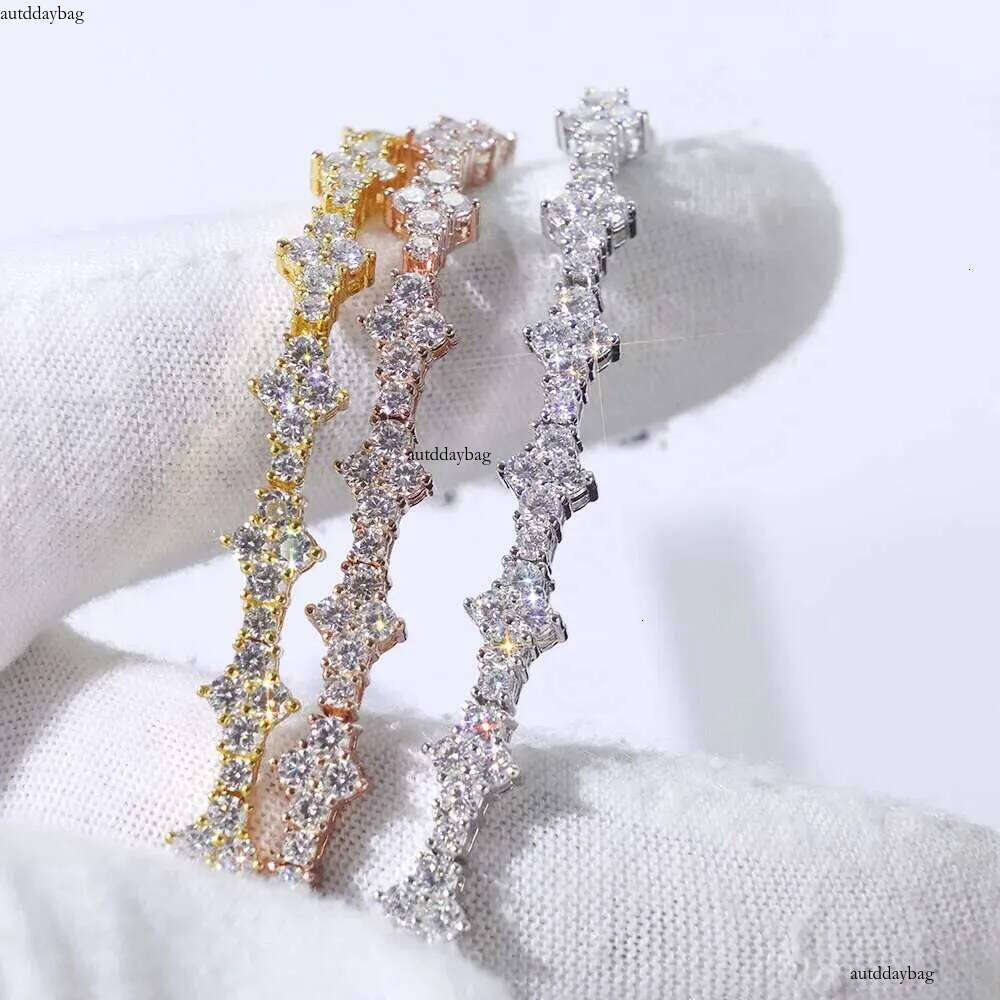 New Custom Sier Moissanite Tennis Chain Sparkling Star Dia Tested VVS Bracelet Hip-Hop Jewelry