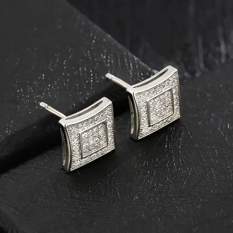 Huitan Unisex Women Men Stud Earrings Square Shaped Full CZ Bling Ear Piercing Accessories Lovers Gift Statement Jewelry 250804