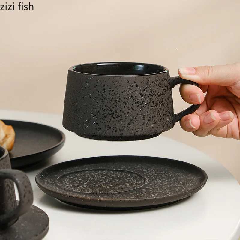 Black Ceramic Coffee Cup and Saucer Set Oatmeal Breakfast Cups Milk Tea Cups Water Cup Coffee Mug Milk Mug Tea Mugs Teacup Y250804