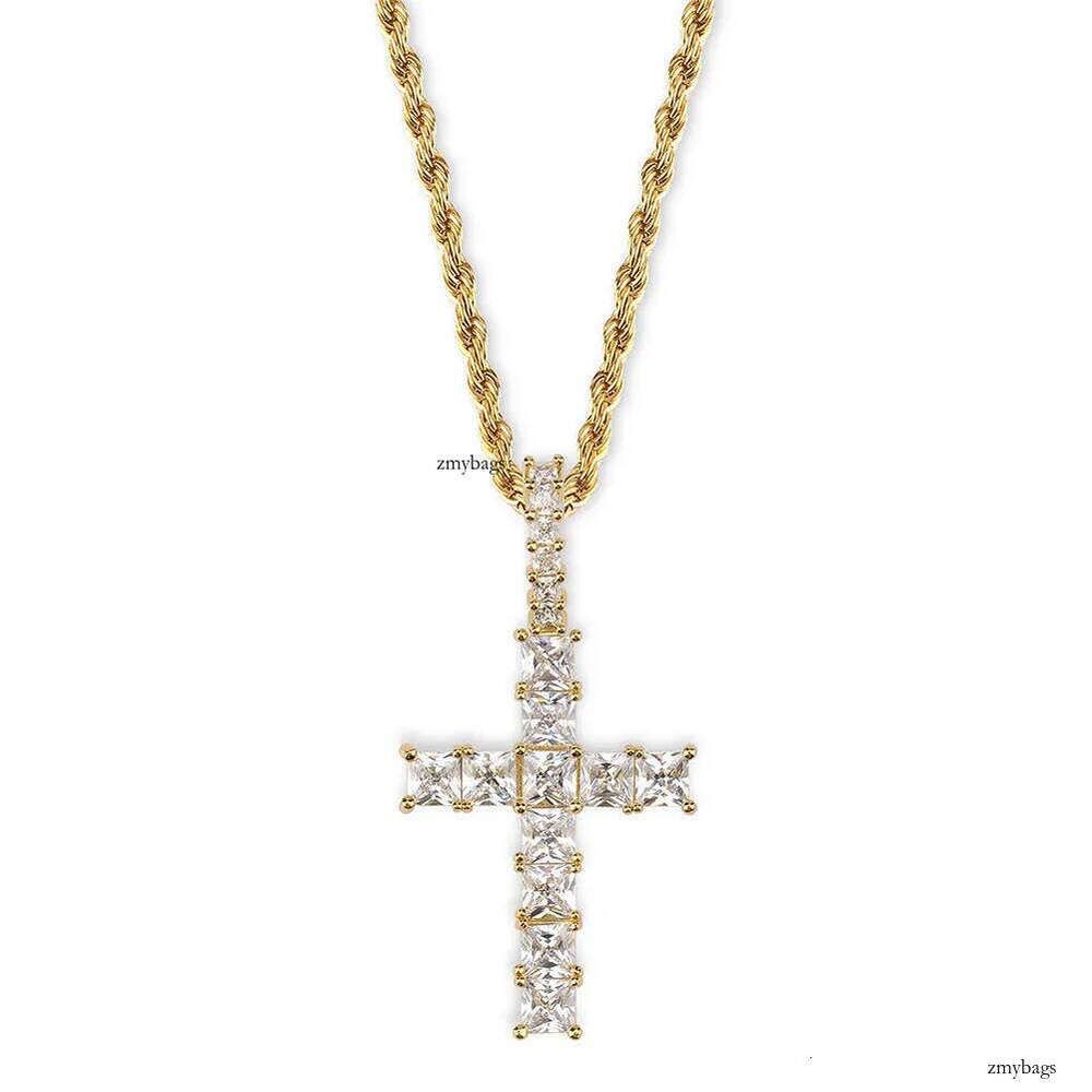 personalized Vintage Rose Gold Blingbling Dia Iced Out Cross Pendant Chain Necklace Square Cubic Zirconia Jewelry Gift For Men Women