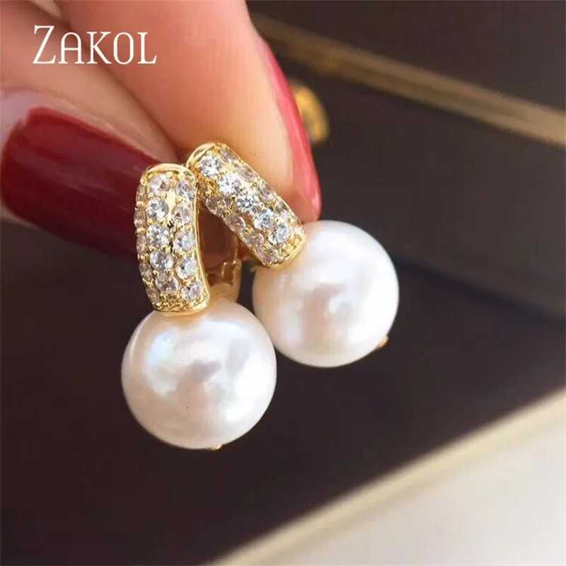 3000 Fashion Big Imitation Pearls Ball Shape Stud Earrings for Women Cute Micro-inlaid Zircon Gold Color Wedding Party Jewelry Y250804