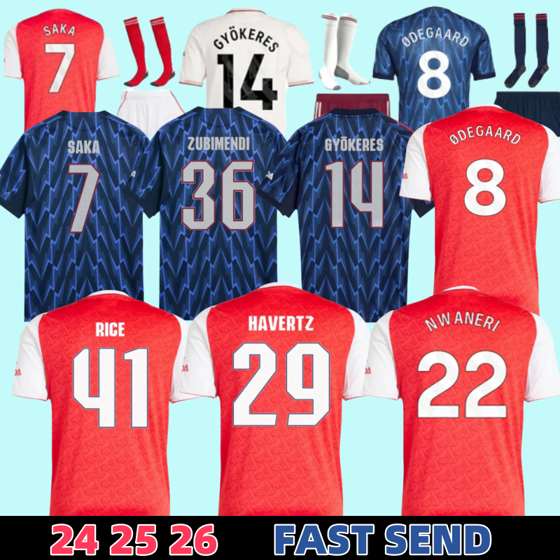 Fans 25 26 Arsen soccer jersey RICE Men Kids kit 2025 2026 HAVERTZ G. JESUS SAKA ODEGAARD MARTINELLI SALIBA football shirt
