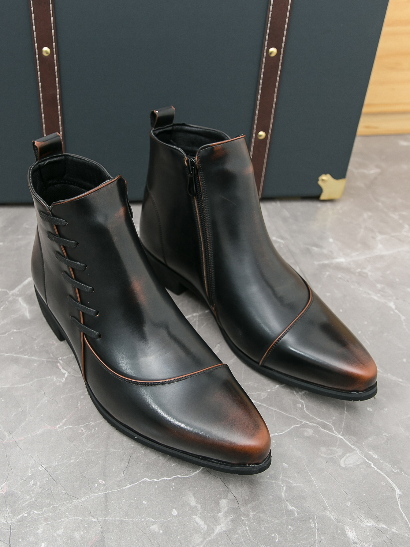 92345- Martin boots men's Korean version pointed toe men's boots fashionable high top men's trendy men's European and American sho
