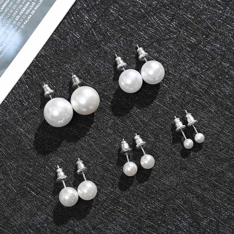 Fashion Simple White Pearl Stud Earrings For Women Girls Minimalist Ear Jewelry Size 4/6/8/10/12mm Y250804