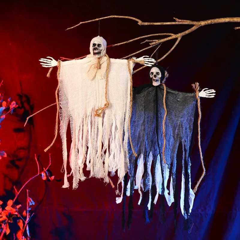 Hanging Skeleton Ghosts Scary Flying Ghost with Wizard Hat for Haunted House Decoration Patio Porch Skull PropXJ250804