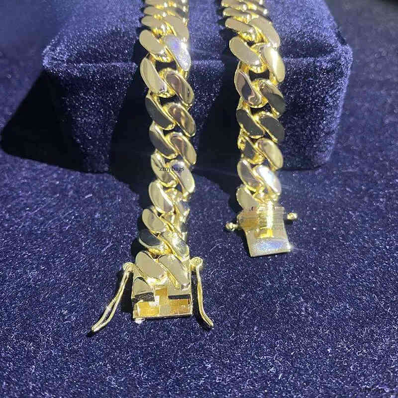 14MM Men Gold Plated Link Sterling Sier Hiphop Cuban Chain Necklace