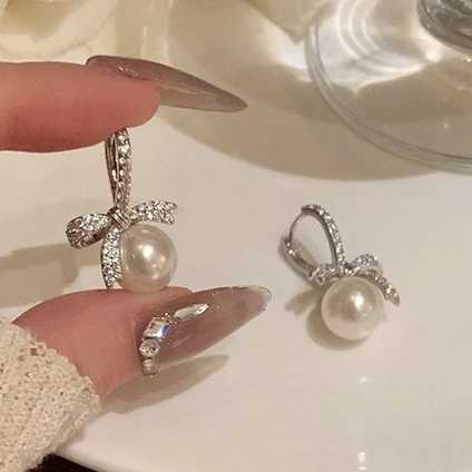 925 Sterling Silver Needle Zircon Pearl Bowknot Hoop Earrings for Women Cute Fashion Jewelry Minimalist Accessories Y250804