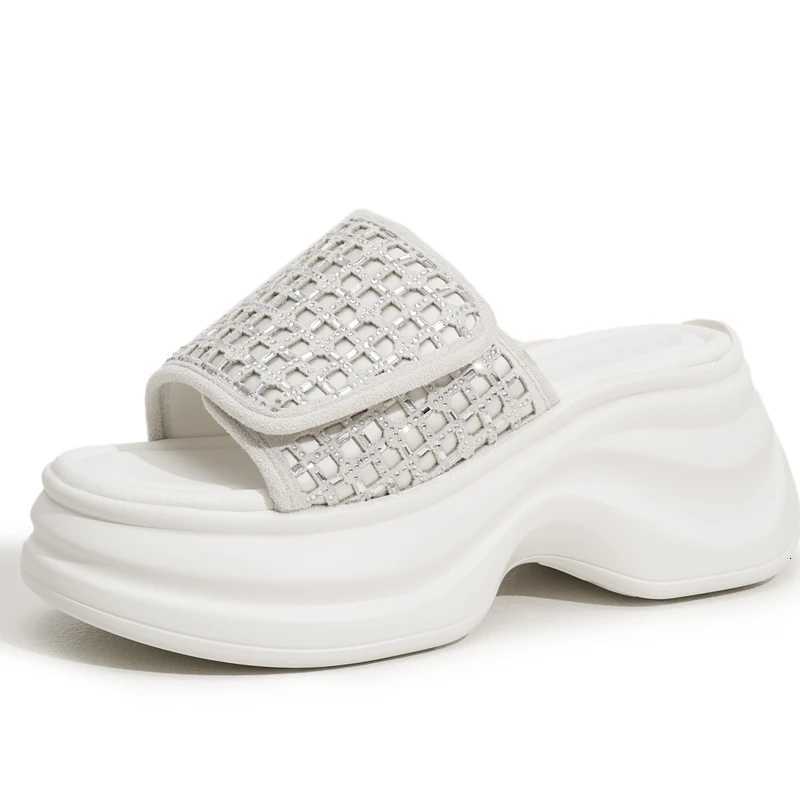 AUTUSPIN Summer High Heels for Women Leisure Fashion Slippers Female Wedges Platform Shiny Rhinestone Slides Ladies Shoes Tide W250805