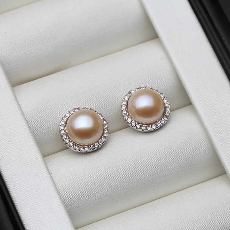 Wedding Natural Freshwater White Pearl Earrings 925 Silver Woman Bridal Round Pearl Earrings Fine Jewelry Wife Mother Party Gift Y250804