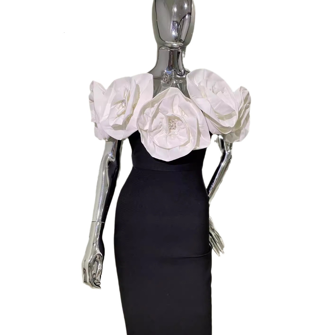 2025 hot selling 3D large flower off shoulder tight dress, fashionable and elegant party trend bandage dress, new designer dress