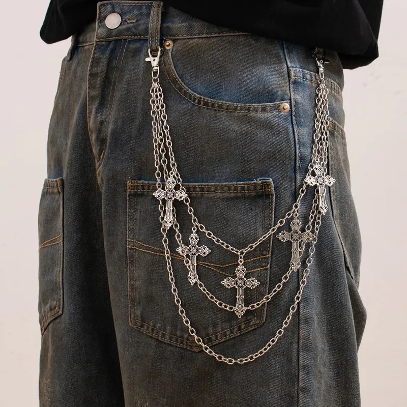 Fashion Punk Metal Pants Chain Hip Hop Waist Chain Cross Pendant Jeans Chain For Men Women Accessories Gifts 250729