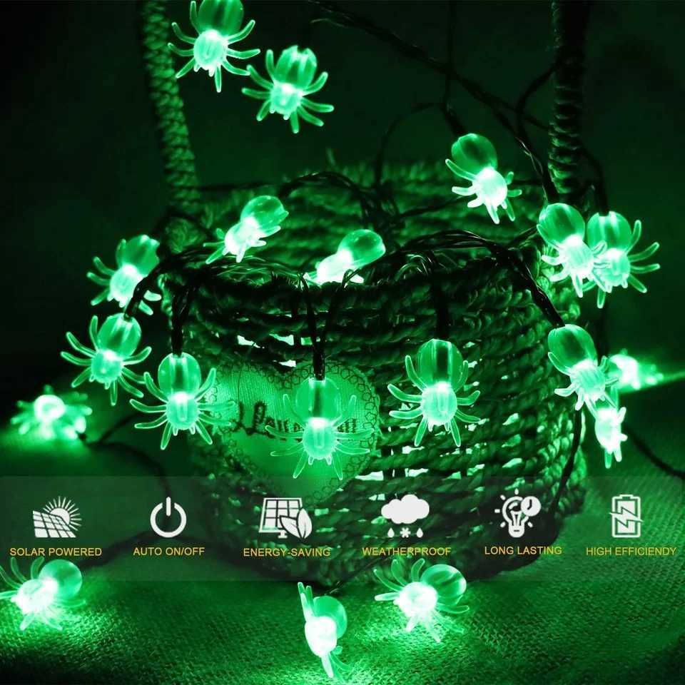 1pc 20/30 LED Halloween Spider Outdoor String Light With 8 Lighting Modes Solar Powered Lamp For Home Garden Yard Halloween Decor XJ250804