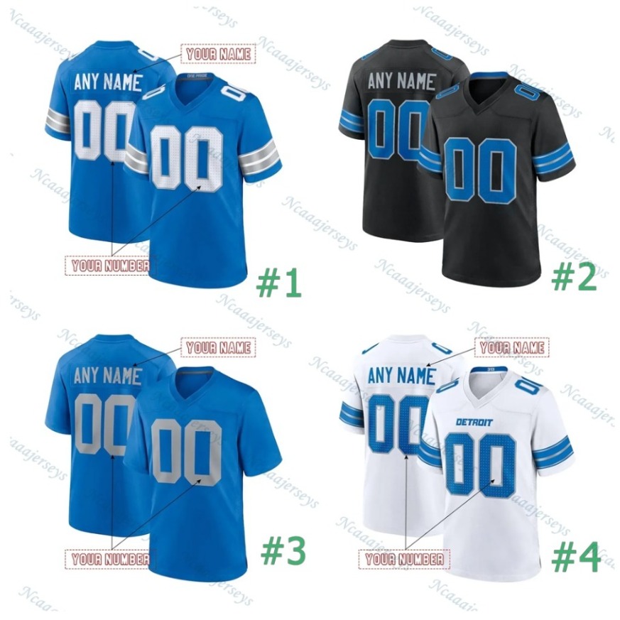 Personalize 0 Gibbs 2025 Football Jersey 14 Amon-Ra St. Brown Jahmyr Jack Campbell Barry Sanders Jared Goff Okudah Johnson333