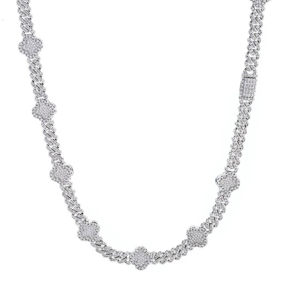 Mens Custom Four-Leaf Clover VVS D Moissanite 925 Sterling Silver Necklace Cuban Link Chain Iced Hip Hop Tennis Style for