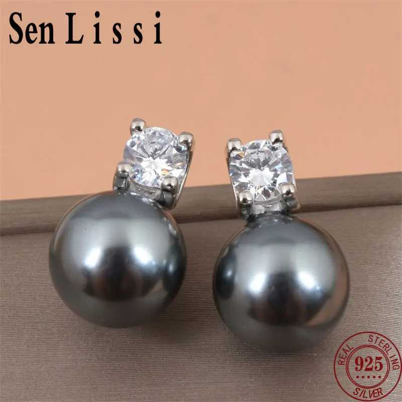 Senlissi- New Retro Palace Dark Gray Stud Earrings for Women 8-12mm 6A Grade Zircon S925 Sterling Silver Womens Jewelry Gifts Y250804