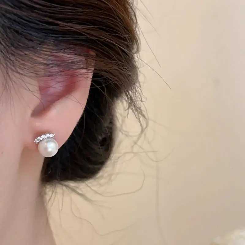 New Arrival Sweet Cute Temperament Gray Pearl Zircon Stud Earrings for Women Fashion Vintage Crystal Small Earring Jewelry Gifts Y250804