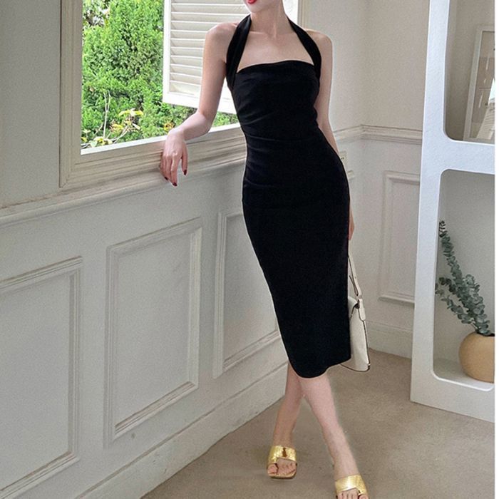 KO91686 Temperament halter neck suspender neck dress female summer new style slimming slim hot girl hip skirt
