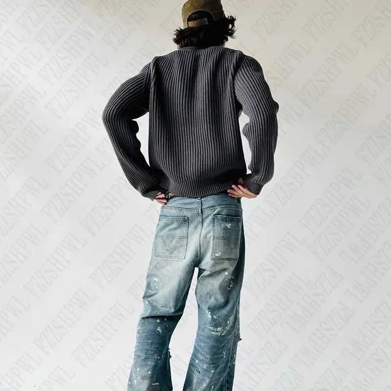 2K Men Knitted Sweater Solid Color Hip Hop Graphic American Retro Sweater Streetwear Punk Pullover Grunge High Street Casual XJ250805