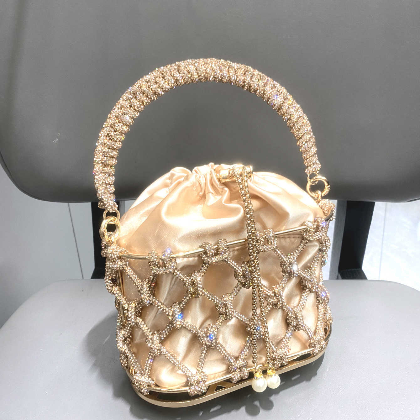luxury bag designer bags Evening Bag Chain Rhinestone Woven Basket Embellished Bucket Bag Handheld Crossbody Women's Bag