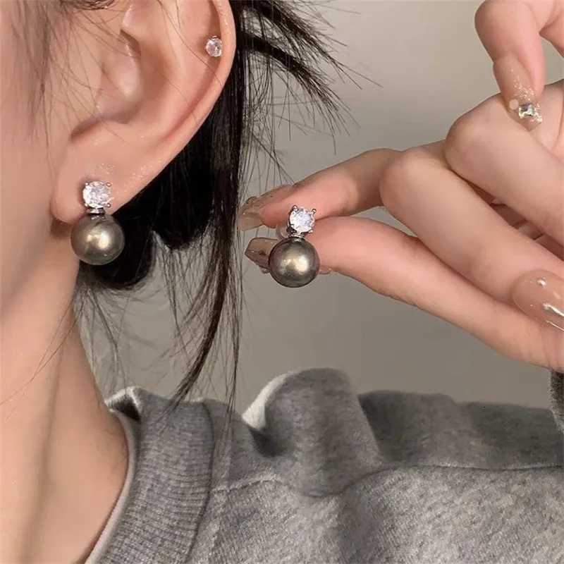 Senlissi- New Retro Palace Dark Gray Stud Earrings for Women 8-12mm 6A Grade Zircon S925 Sterling Silver Womens Jewelry Gifts Y250804