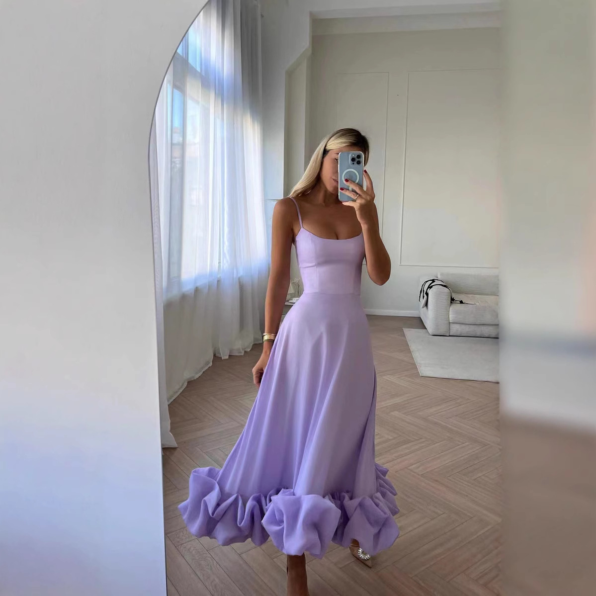 2025 Fashion Strap A-line Flower Large Bottom Evening fashion Dress Women's S Dress European and American Style Popular New Designer Dress