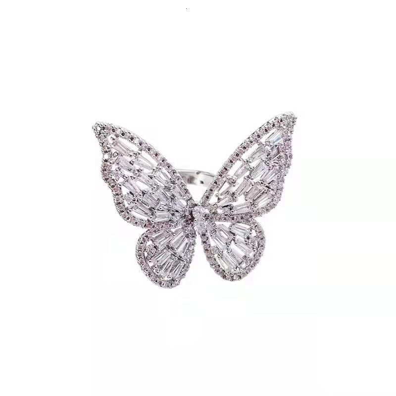 Gothic Hollow Butterfly Ring Exaggerated Metal Hand Chain Ring for Women