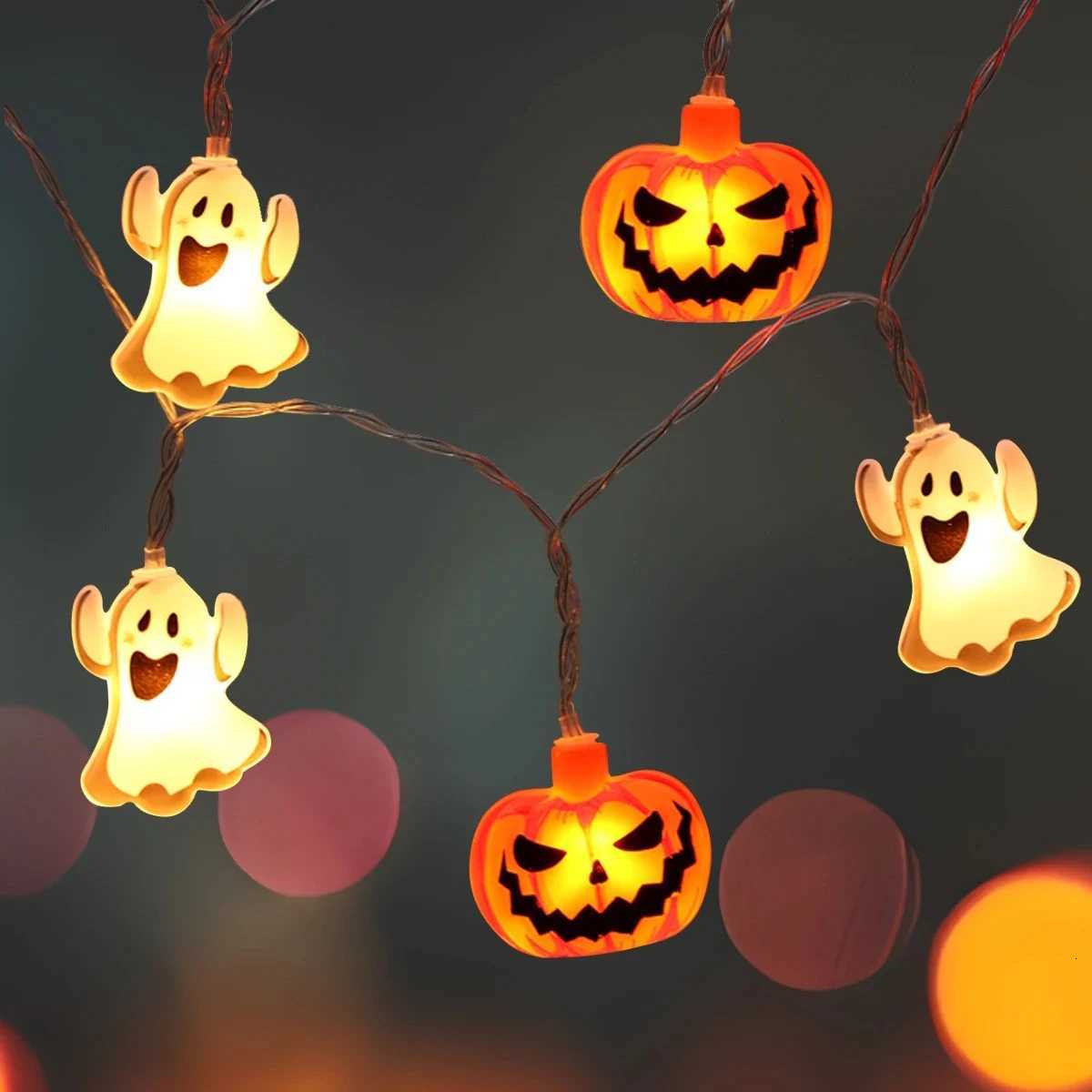 1pc 10/20 LED Halloween Single Layer Pumpkin Ghost String Light Battery Powered For Home Garden Holiday Halloween Party Decoration XJ250804
