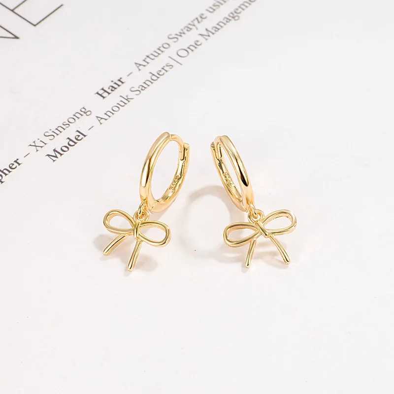 Real 925 Sterling Silver Geometric Line Bow Hoop Earrings for Women Fine Jewelry Light Luxury Allergy Minimalist Accessories Y250804