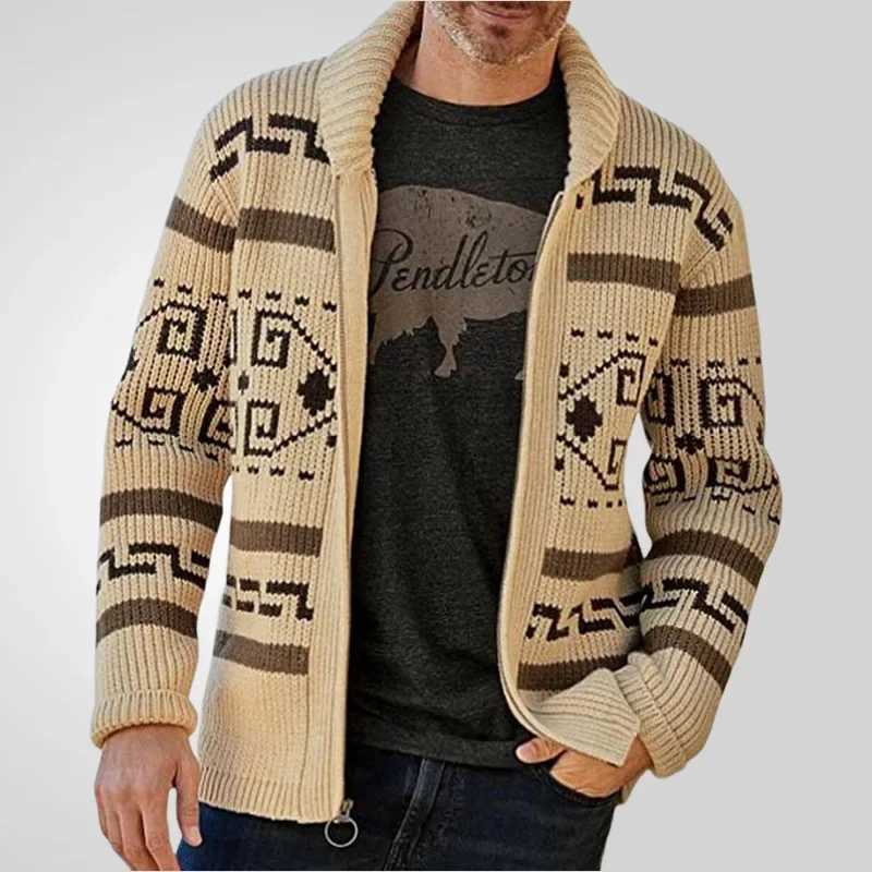 Mens Cardigan Knitted Sweaters Zipper Coat Full Sleeve Turn Down Collar Print Thick Slim Fit Coats Open Stitch Autumn Winter XJ250805