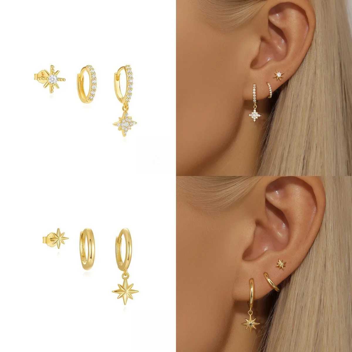 3 Piece Fashion Stainless Steel Round Star Drop Earrings Set for Women 18K Gold Plated Dangle Earring Punk Unisex Rock Jewelry Y250804