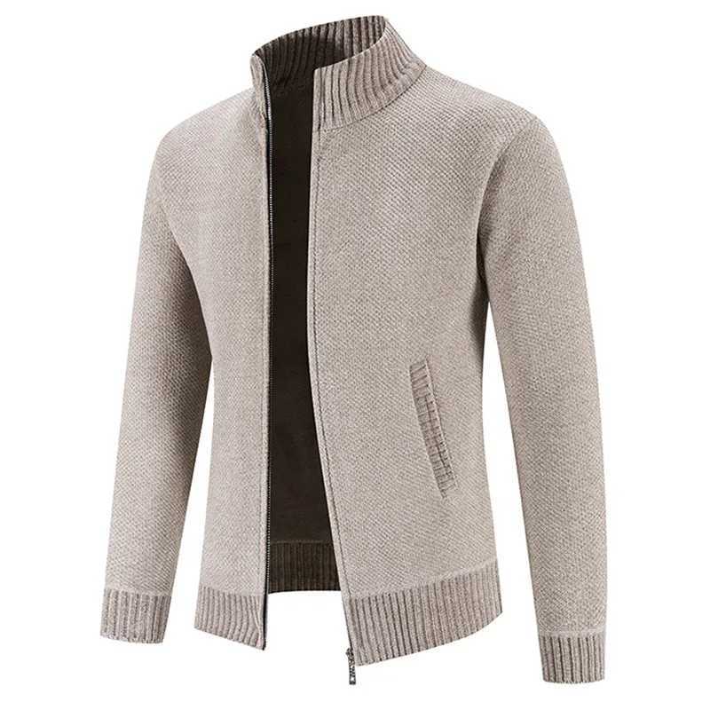 New Autumn Winter Sweaters Men Fleece Cardigan Warm Knitted Sweater Coat Mens Solid Stand Collar Zipper Slim Knitwear Coat XJ250805