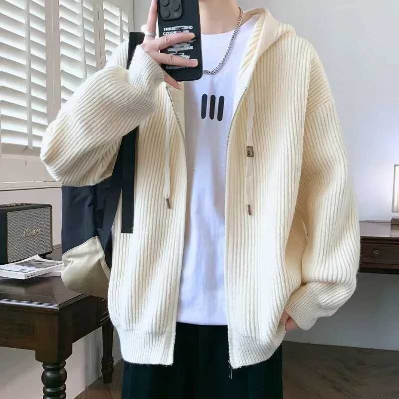 2025 Zipper Knitted Hooded Sweater For Men Korean Fashion Vintage Cardigan Knitwear Y2K Streetwear Casual Jackets Mens Jersey XJ250805