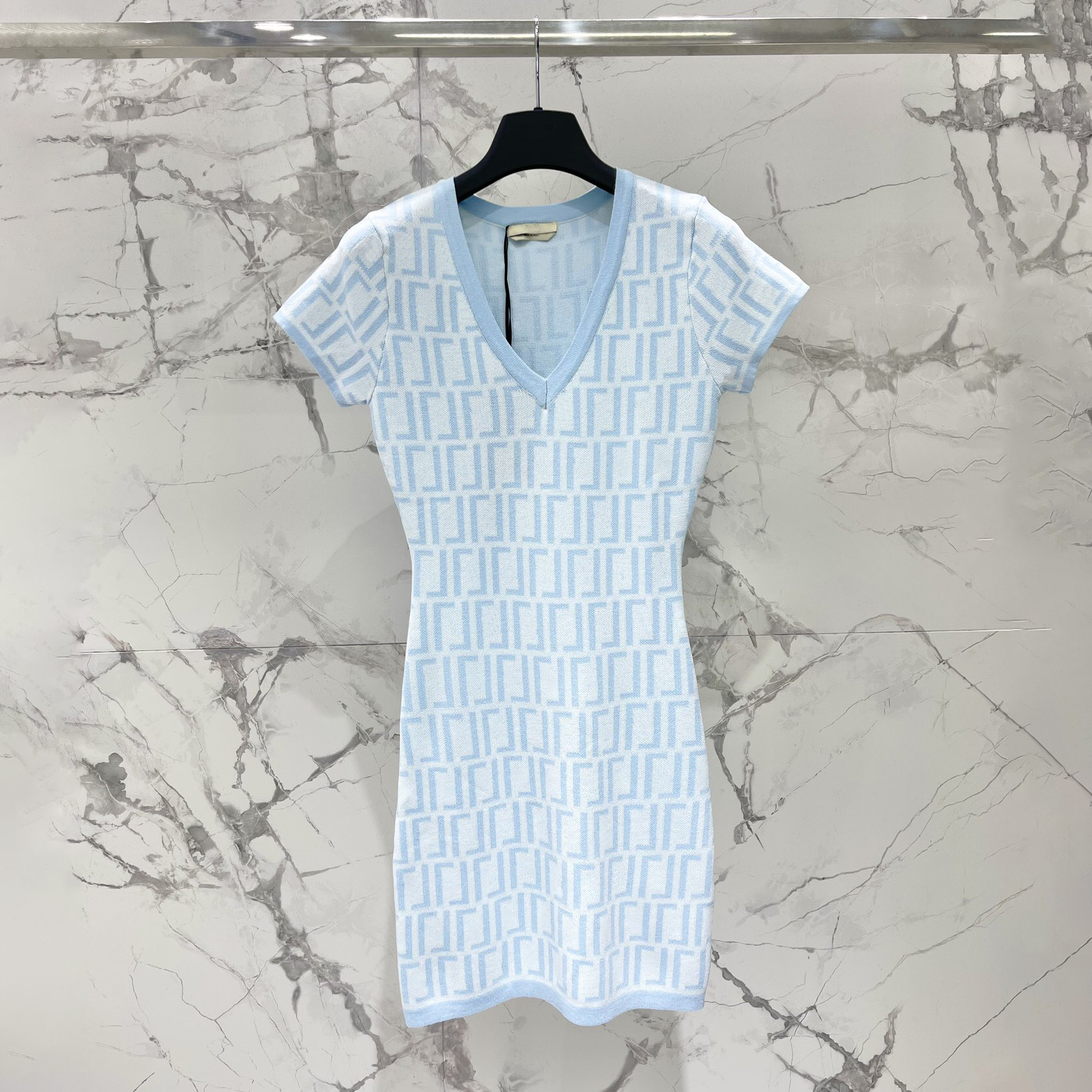 Designer Women's Short sleeved Knitted Dress with Classic Pattern Embroidered Print Round Neck Spring and Autumn Fashion Women's Wear