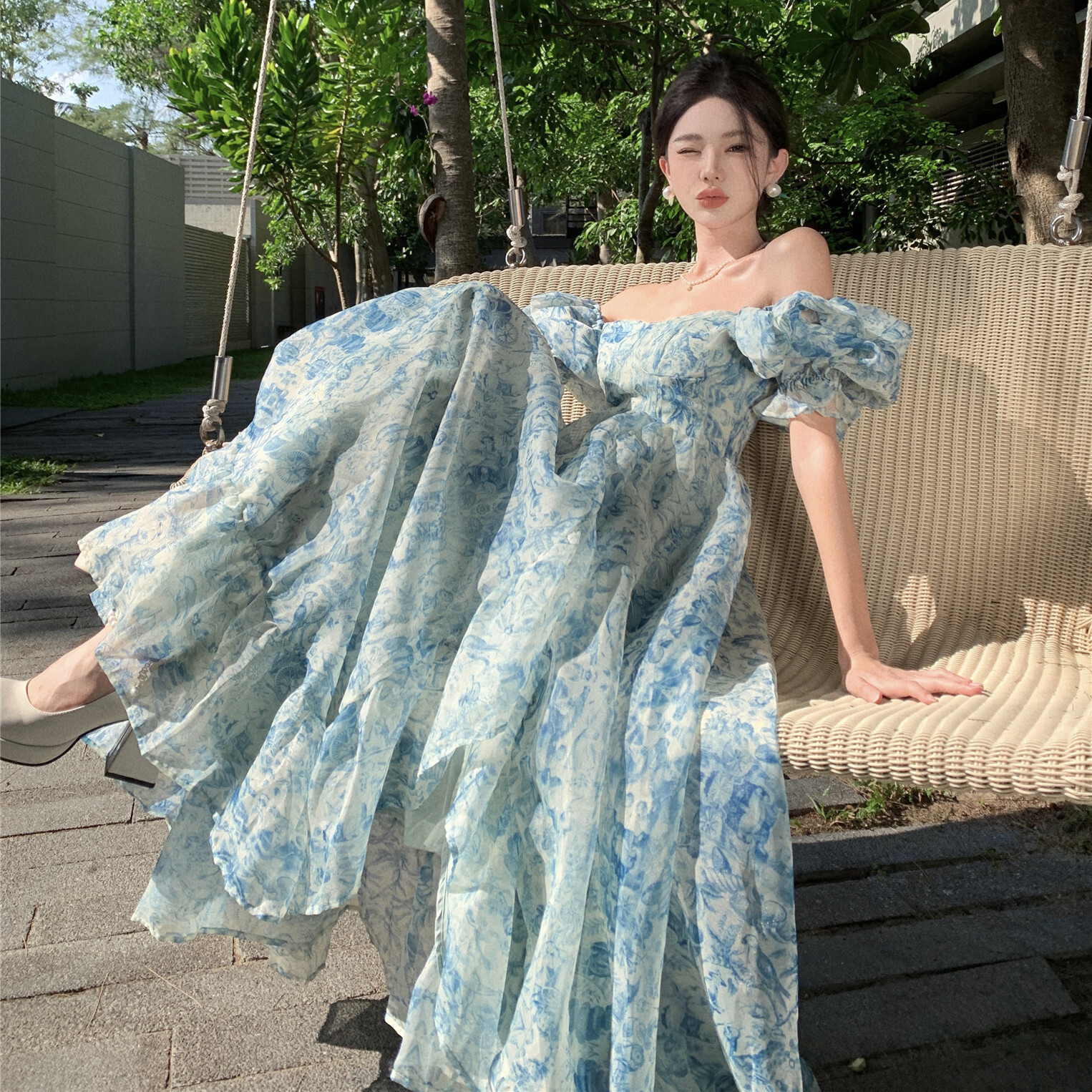 2025 beach dress new seaside vacation bohemian long dress organza photography fashion travel set super fairy new designer dress