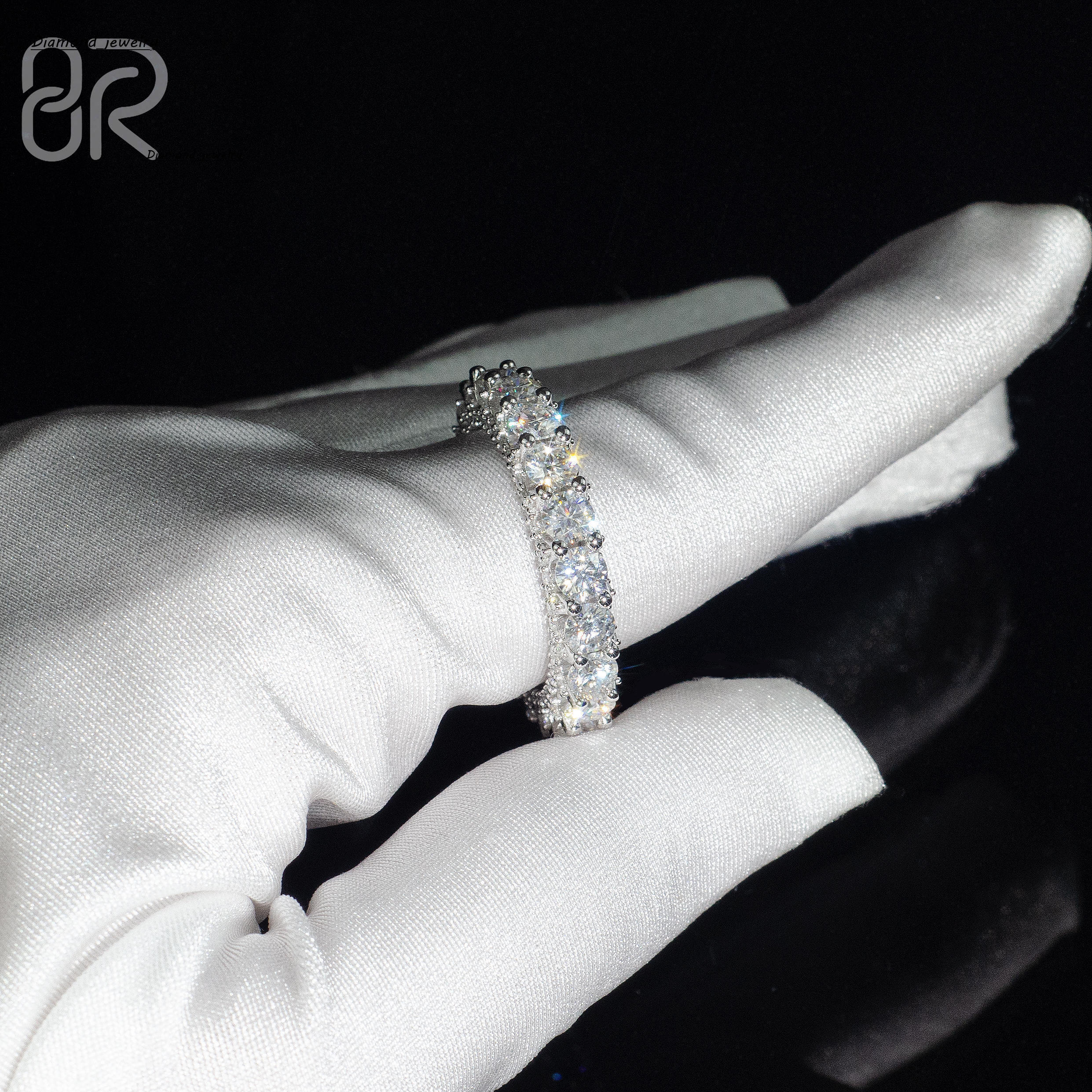 Pass Diamond Tester Real 10K 14K 18K Solid Gold Eternity Rings Iced Out Vvs Moissanite Diamond Engagement Wedding Ring